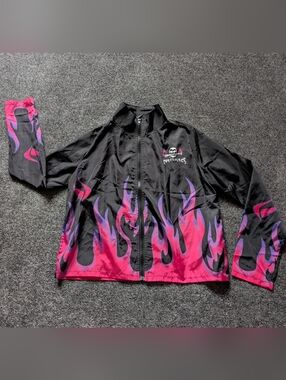 SHEIN Black Jacket with Pink & Purple Flame Print